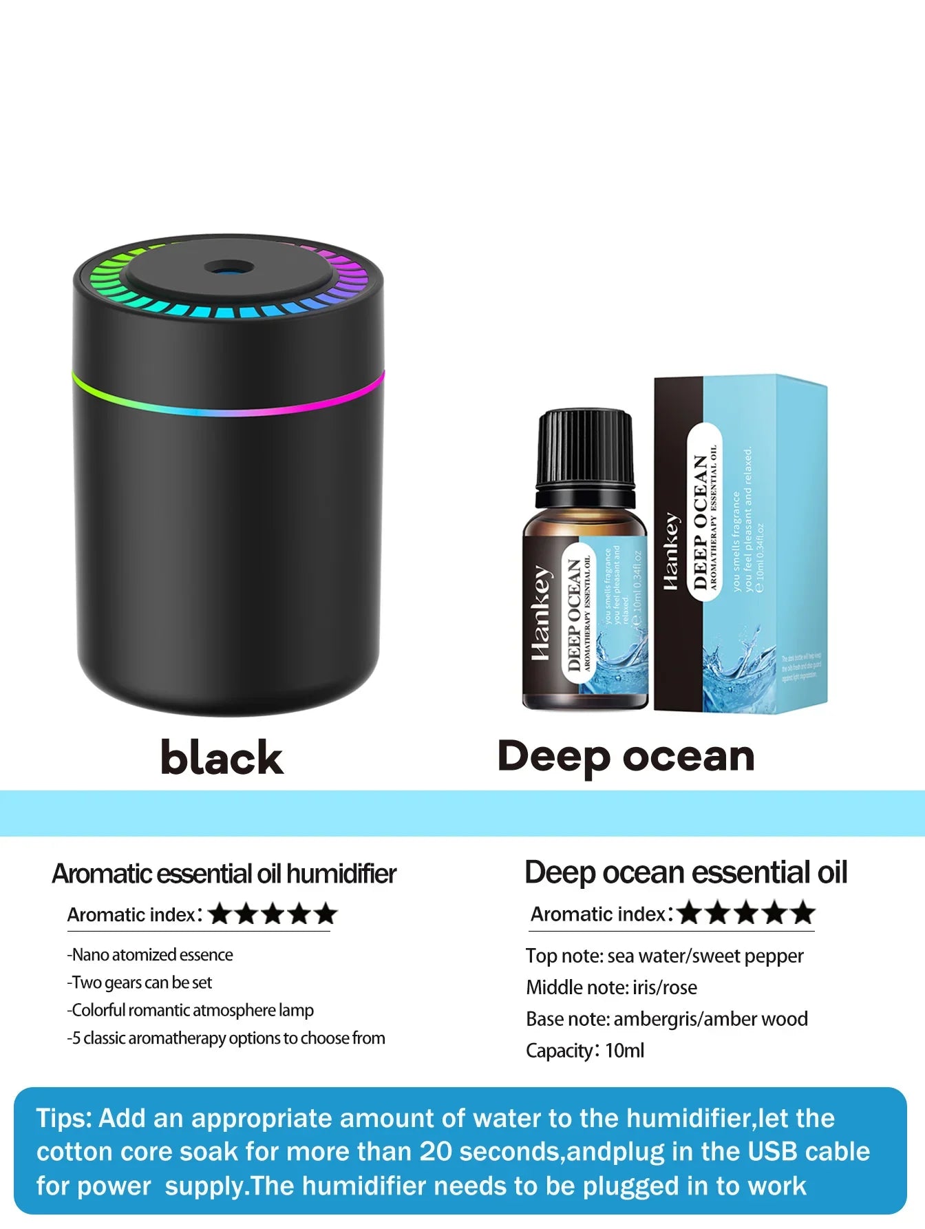 180ml Aromatherapy diffuser Humidifier Aromatherapy essential oil Air purifier Sleeping car carrying home LED 7 color light